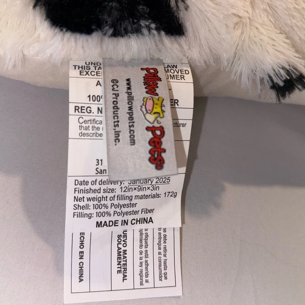 Pillow Pets NWT Plush Cow Pillow Soft Kids Accessory - Black & White